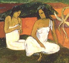 Detalle de mujeres sentadas con una flauta